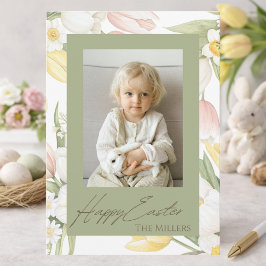 Pastel Tulips & Daffodils Happy Easter Photo Card シーズンカード