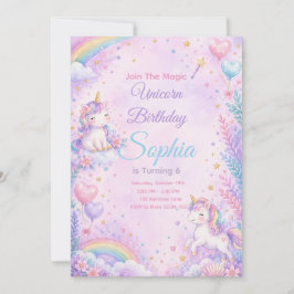 Pastel Unicorn Birthday Invitation Editable 招待状