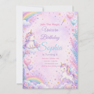 Pastel Unicorn Birthday Invitation Editable 招待状