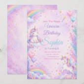 Pastel Unicorn Birthday Invitation Editable 招待状 (正面/裏面)
