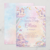 Pastel Unicorn Birthday Invitation Editable 招待状 (正面/裏面)