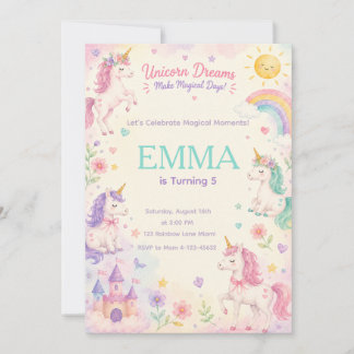 Pastel Unicorn Birthday Invitation Template 招待状