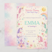 Pastel Unicorn Birthday Invitation Template 招待状 (正面/裏面)
