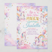 Pastel Unicorn Birthday Invitation Template Cool 招待状 (正面/裏面)