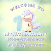 Pastel Unicorn First Birthday Celebration Date ウィンドウサイン (シート3)