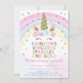 Pastel Unicorn Rainbow Sparkles Birthday 招待状 (正面)