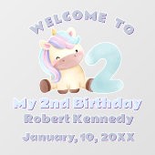 Pastel Unicorn Second Birthday Celebration Name ウィンドウサイン (シート)