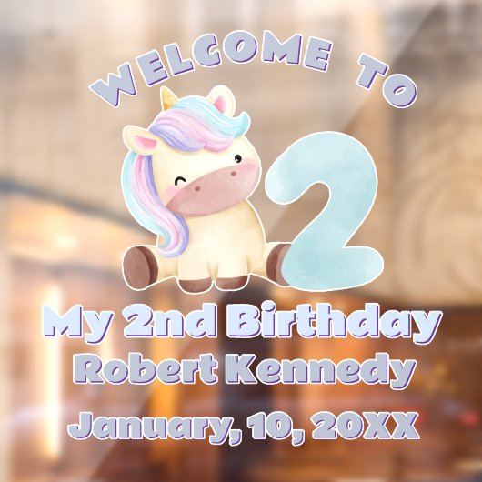Pastel Unicorn Second Birthday Celebration Name ウィンドウサイン (シート2)