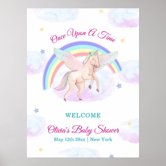 Pastel Unicorn Star Rainbow Baby Shower Welcome ポスター (正面)
