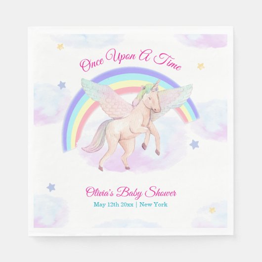 Pastel Unicorn Star Rainbow Fairytale Baby Shower スタンダードランチョンナプキン (正面)