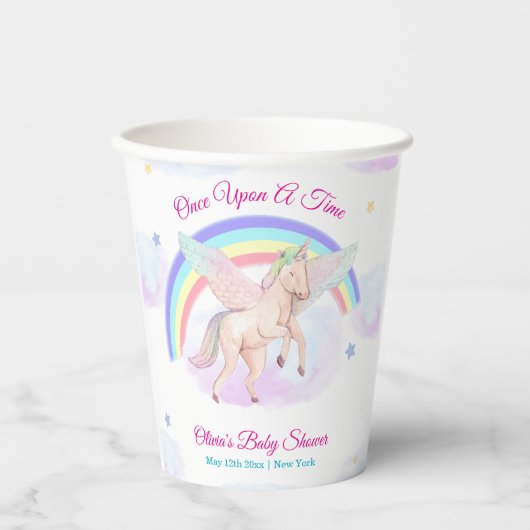 Pastel Unicorn Star Rainbow Fairytale Baby Shower  紙コップ (正面)