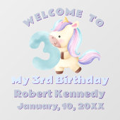 Pastel Unicorn Third Birthday Celebration Name ウィンドウサイン (シート)