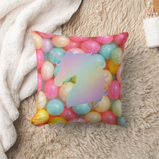 Pastel Unicorn Throw Pillow | Magical Rainbow Home クッション (ブランケット)