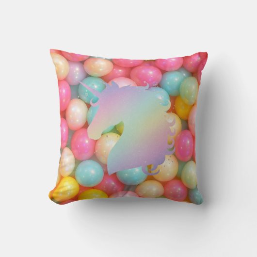 Pastel Unicorn Throw Pillow | Magical Rainbow Home クッション (正面)