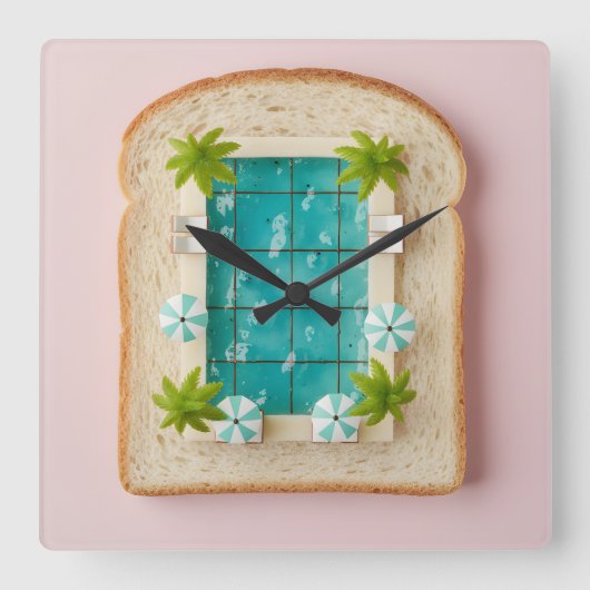 Pastel Vaporwave Pool Toast スクエア壁時計 (正面)
