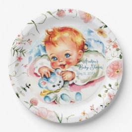 Pastel Vintage Baby Girl Baby Shower Paper Plate ペーパープレート