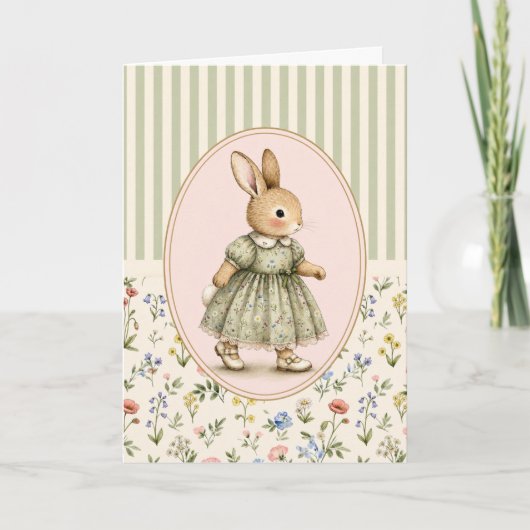 Pastel+Vintage+Bunny+Girl+Greeting+Card カード (正面)