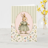 Pastel+Vintage+Bunny+Girl+Greeting+Card カード (黄色い花)