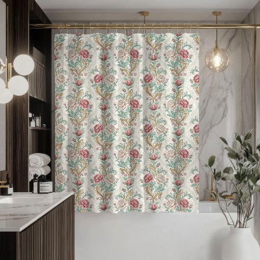 Pastel Vintage Curtain Elegant Damask Bathroom シャワーカーテン