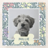 Pastel Vintage Floral Custom Dog Photo ガラスコースター (正面)