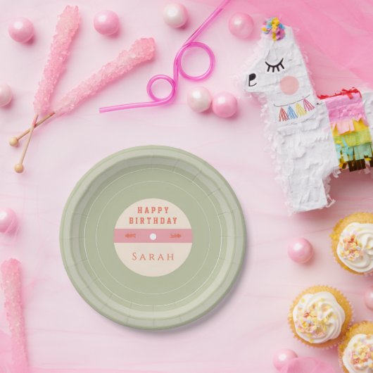 Pastel Vinyl Record Birthday Paper Plates ペーパープレート (パーティー)