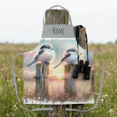 Pastel Watercolor Birds Fencepost Sunset エプロン