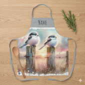Pastel Watercolor Birds Fencepost Sunset エプロン