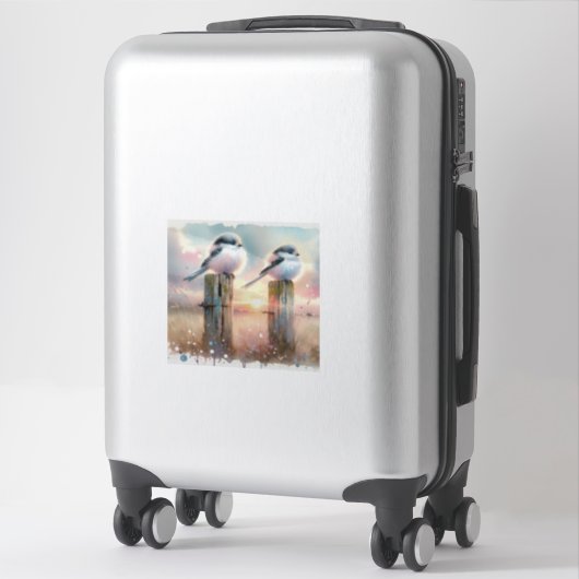 Pastel Watercolor Birds Fencepost Sunset シール (スーツケース)