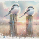 Pastel Watercolor Birds Fencepost Sunset シール (正面)