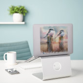 Pastel Watercolor Birds Fencepost Sunset シール (デスク上のノートパソコン)