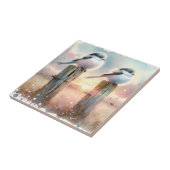 Pastel Watercolor Birds Fencepost Sunset タイル (側面)