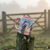 Pastel Watercolor Birds Fencepost Sunset マグカップ