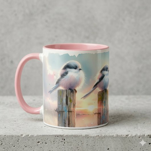 Pastel Watercolor Birds Fencepost Sunset マグカップ
