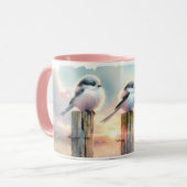Pastel Watercolor Birds Fencepost Sunset マグカップ (正面左)