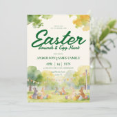 Pastel Watercolor Bunny Easter Egg Hunt Brunch  招待状 (スタンド正面)