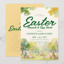 Pastel Watercolor Bunny Easter Egg Hunt Brunch 