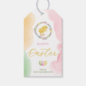 Pastel Watercolor Chick And Willow Wreath Easter ギフトタグ (正面)