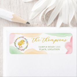 Pastel Watercolor Chick And Wreath Cute Easter ラベル
