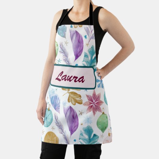 Pastel Watercolor Christmas Apron – Personalized エプロン (インサイチュ)