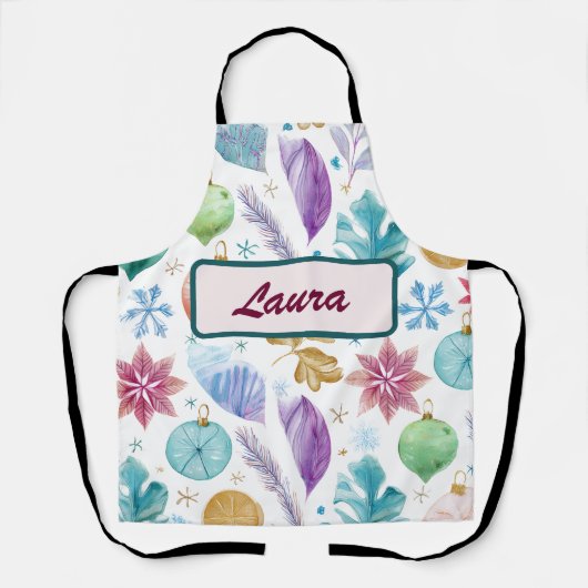 Pastel Watercolor Christmas Apron – Personalized エプロン (正面)