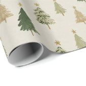 Pastel Watercolor Christmas Trees Wrapping Paper ラッピングペーパー (ロールコーナー)