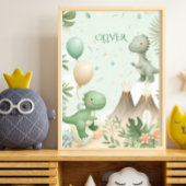 Pastel Watercolor Dino Kids Nursery Art ポスター