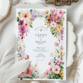 Pastel Watercolor Floral Arch Wedding 招待状
