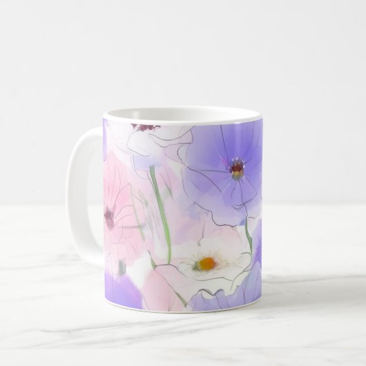 Pastel Watercolor Floral Coffee Mug コーヒーマグカップ (正面左)