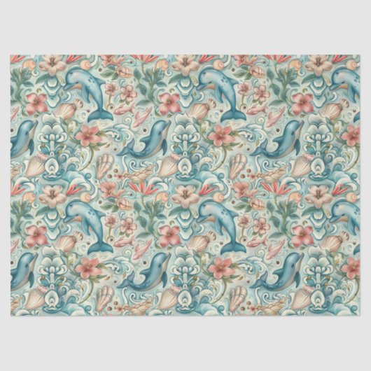 Pastel Watercolor Floral Dolphins Decoupage 薄葉紙 (正面)