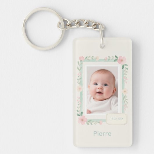 Pastel Watercolor Floral Empty Photo Frame キーホルダー (正面)