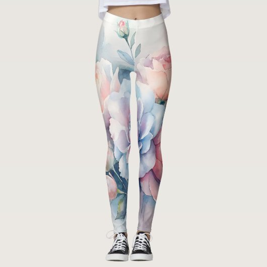 Pastel Watercolor Floral Leggings レギンス (正面)