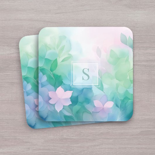 Pastel Watercolor Floral Monogram Coasters コースター