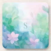 Pastel Watercolor Floral Monogram Coasters コースター (正面)