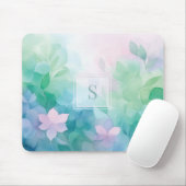 Pastel Watercolor Floral Monogram Mouse Pad マウスパッド (マウス)